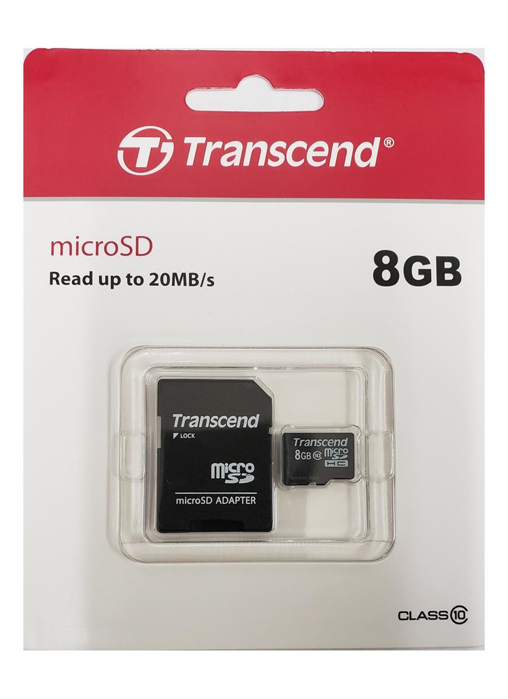 Transcend 8GB microSDHC Class 10 Memory Card w/ Adapter for Tablet Phones Drones