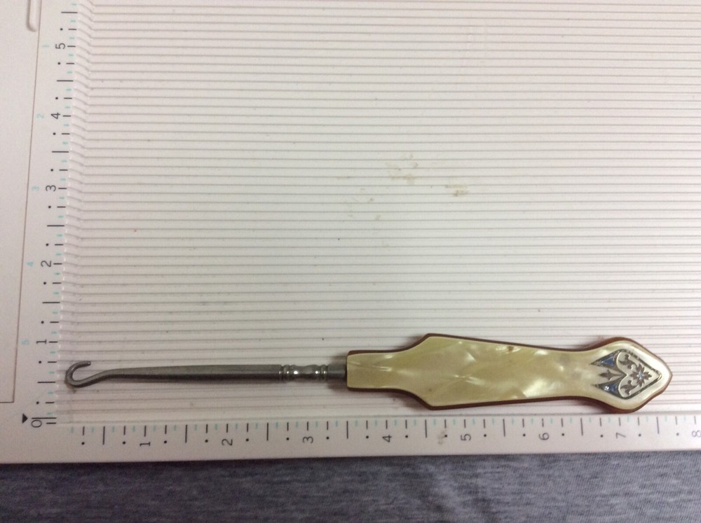 Vintage Bakelite & MOP Button Hook & Cuticle Grooming Tool