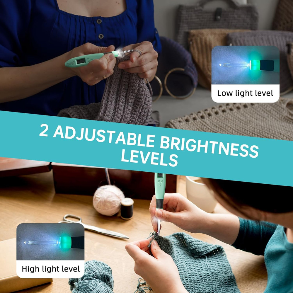 24 Interchangeable Heads Light up Crochet Hook Set with Digital Stitch Counter,E