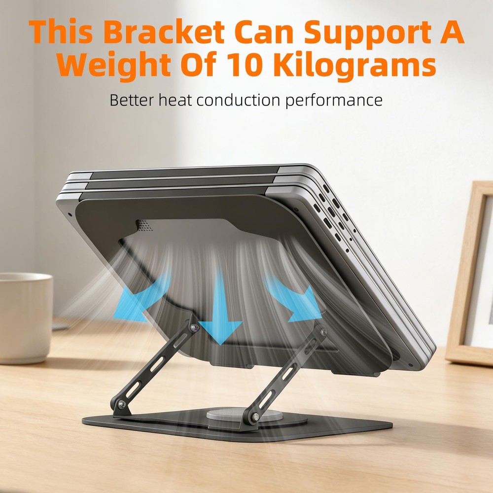 Adjustable Laptop Stand for Desk, Laptop Riser with 360 Rotating Base, Ergono...