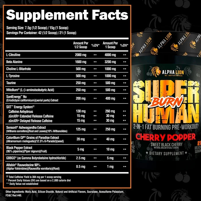 ALPHA LION SUPERHUMAN BURN 2-in-1 Fat Burning Pre-Workout Performance 21 Serving
