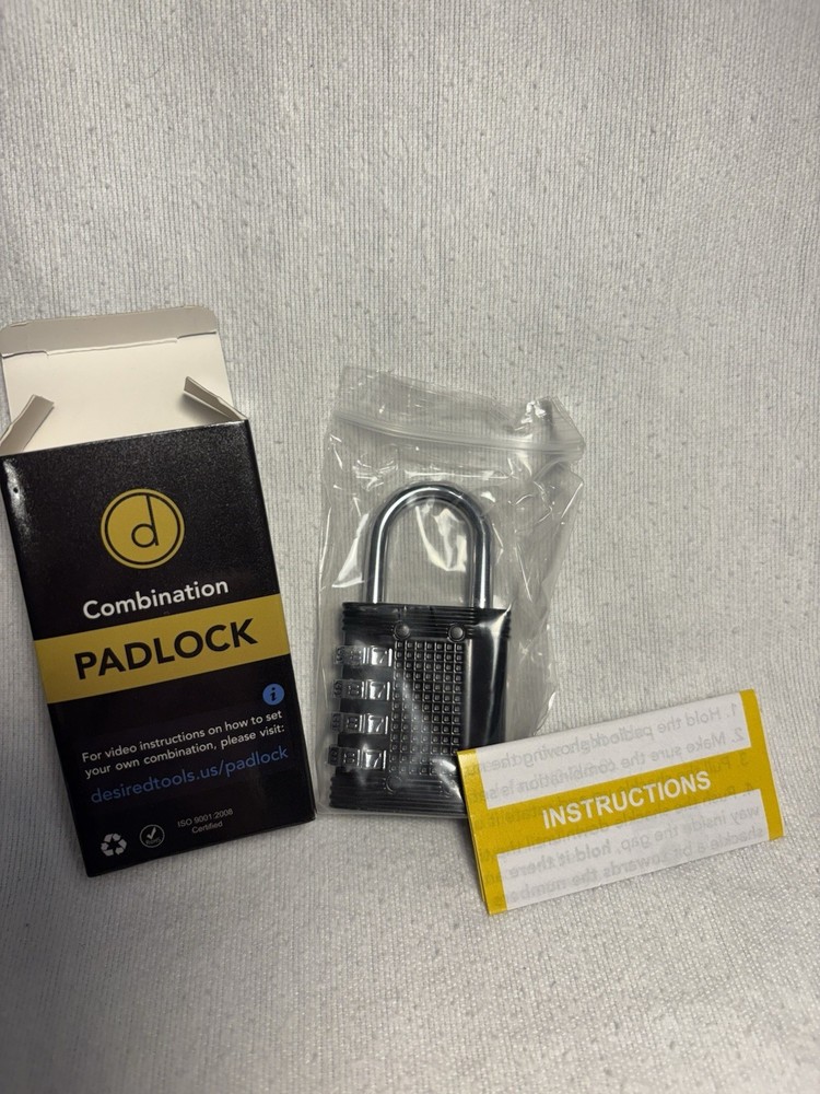 Desired Tools Combination Padlock- Black- New In Box With Instructions