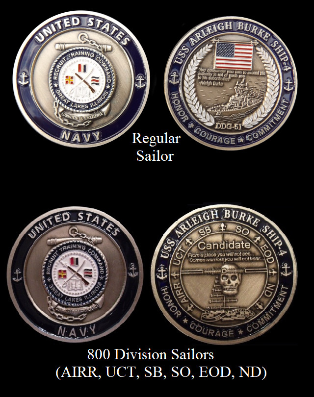 ~ USS Burke ~ Ship 4 ~ US Navy Recruit Training Command Challenge Coin ~