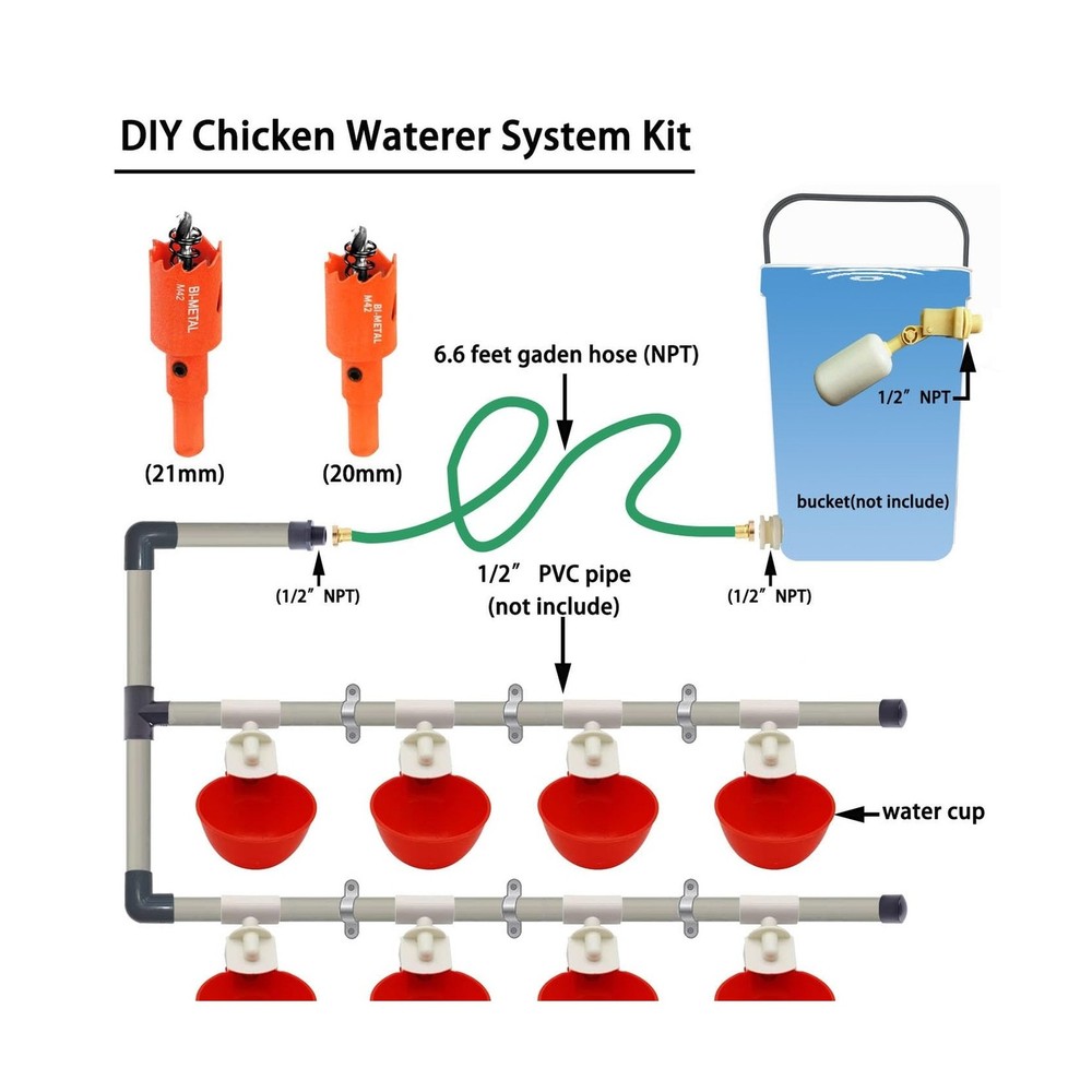 Complete Set Pipeline Automatic Chicken Watering System, 1/2" PVC T... Fast Ship