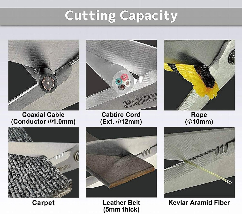 ENGINEER PH-57 Scissors Heavy Duty-Cuts Electrical +Coaxial Cable, Carpet & more