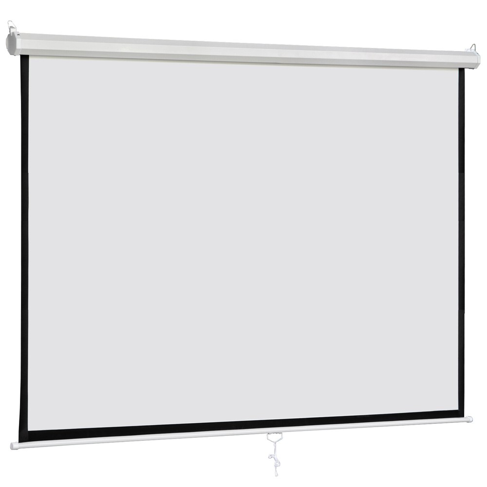 119"/100"/80"Manual Projection Screen Pull Down HD Movie Projector Auto Lock