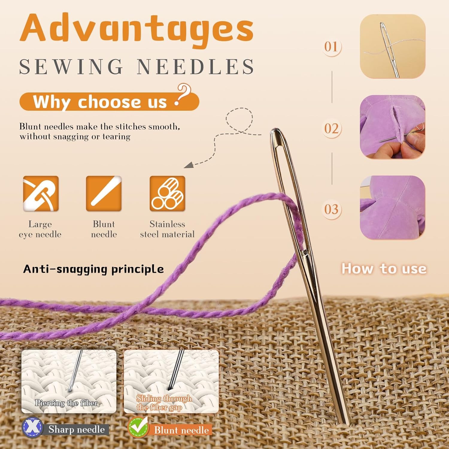 12PCS Large-Eye Blunt Needles – 3 Sizes Yarn Needles with Threader (Silver)