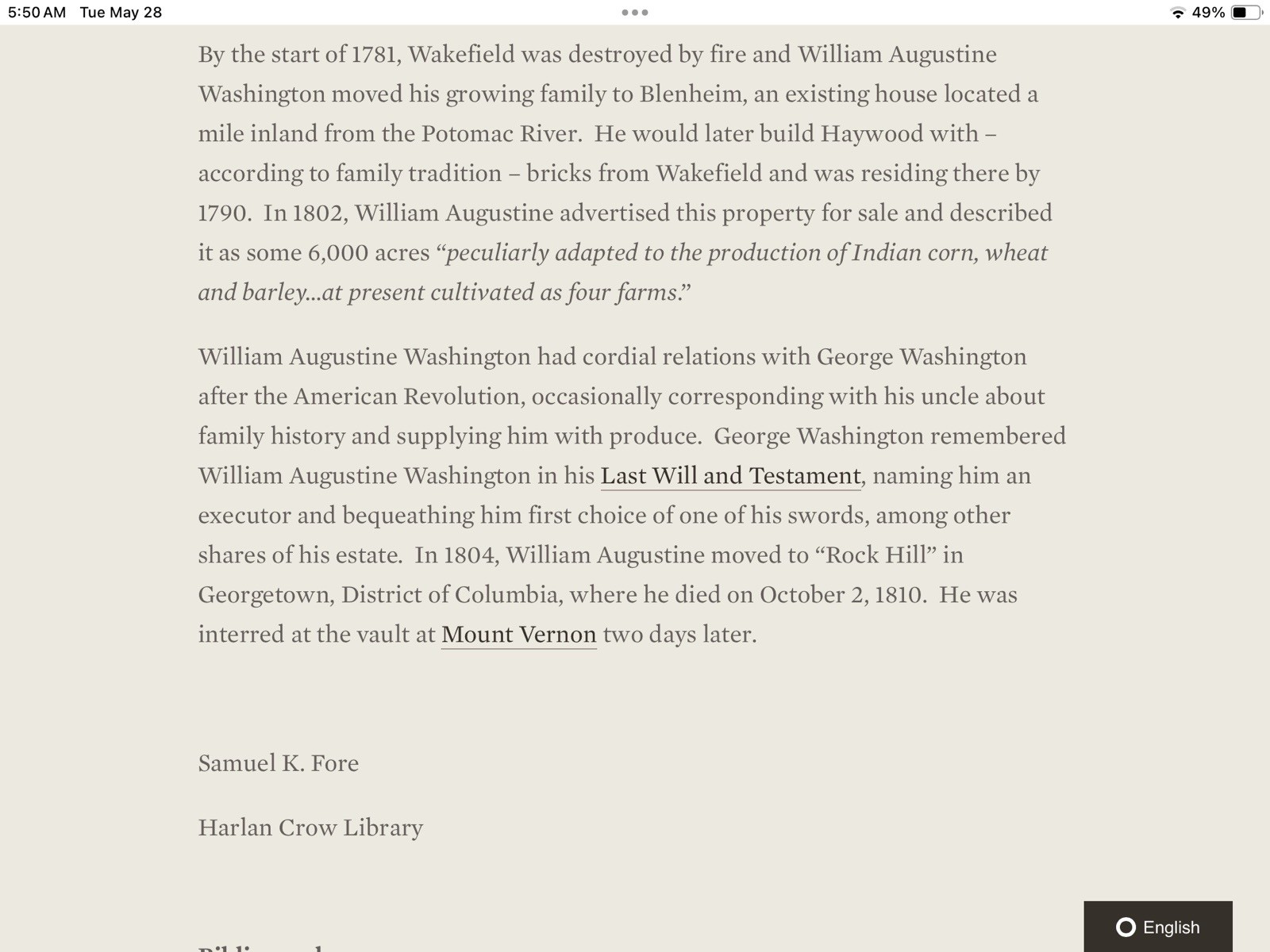 George Washington Relic Brick from Wakefield, Birthplace Of Our 1st President