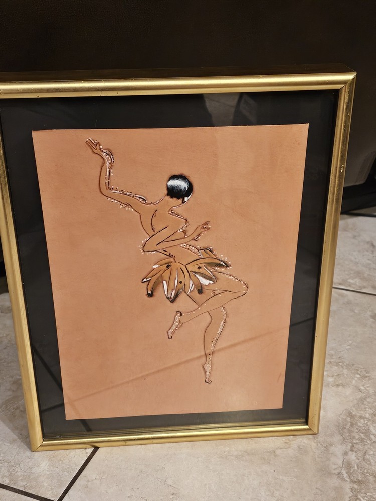 Framed Tooled Leather Josephine Baker In A Bana Skirt