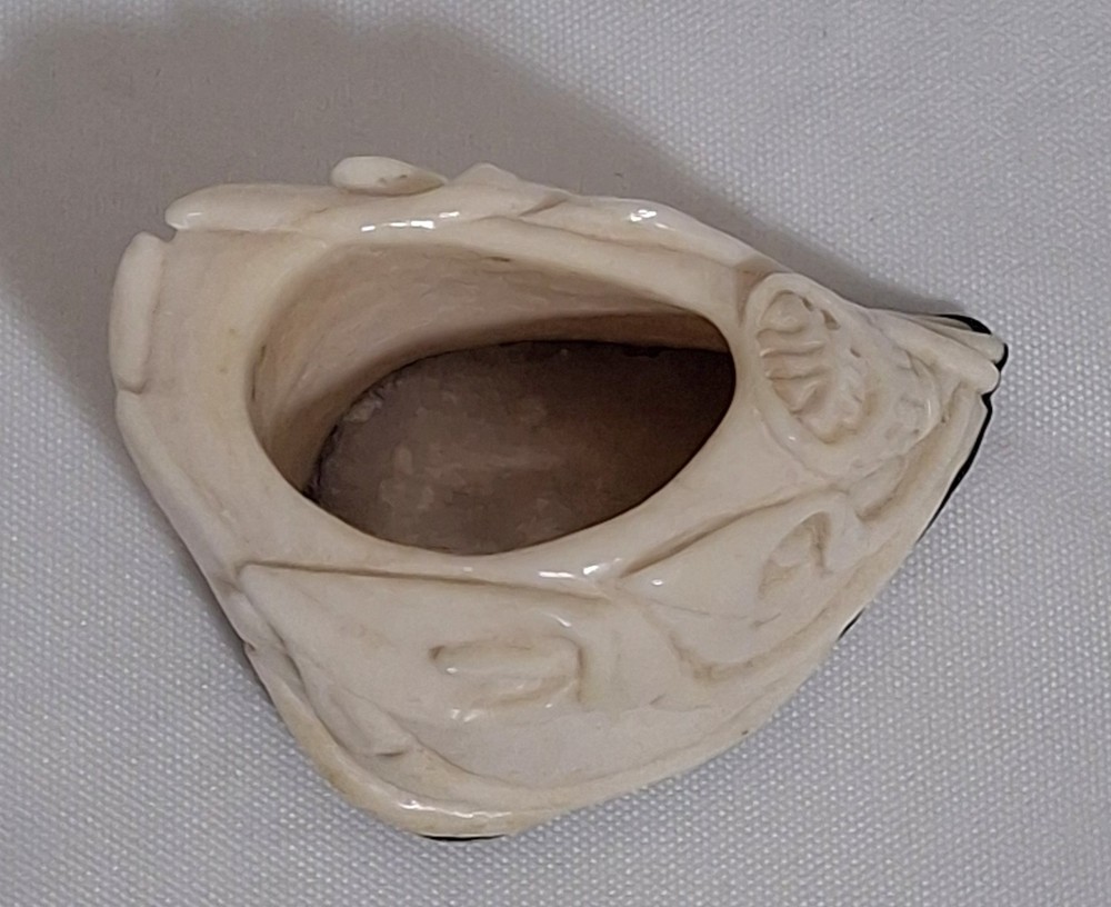 Antique Carved Bone & Solid Silver Base Cala Lilies Toothpick Holder