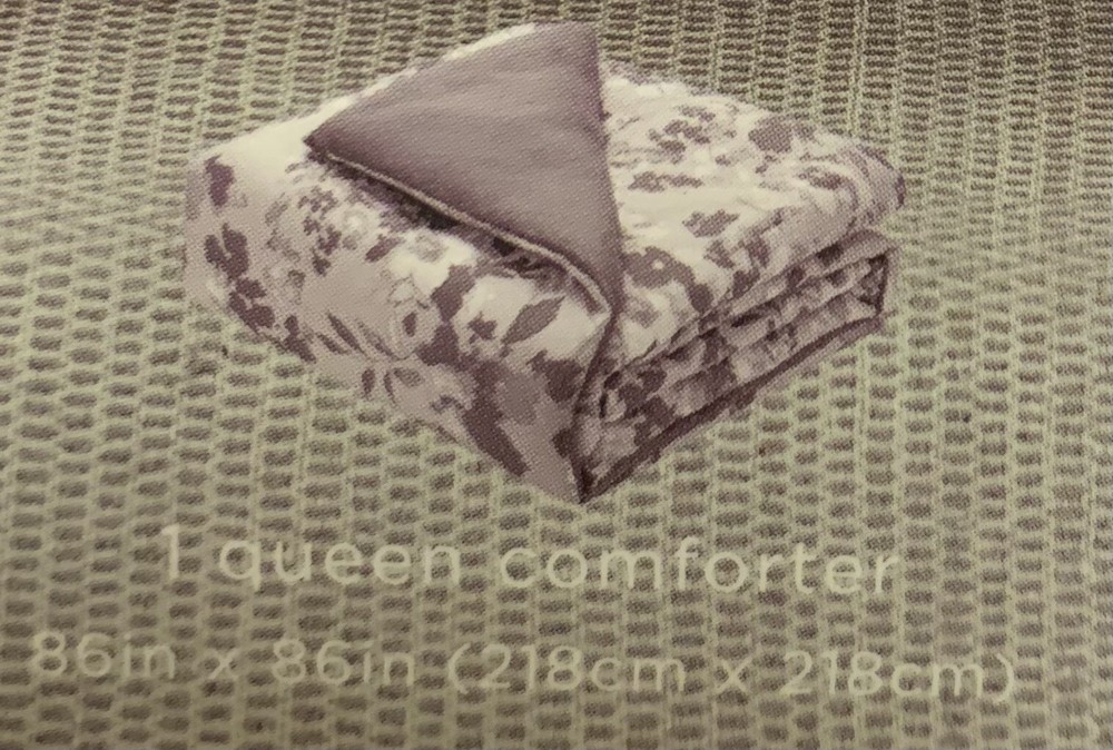 Style Sanctuary, 7 Pc Purple Monochromatic Floral Pattern Comforter Set | Queen