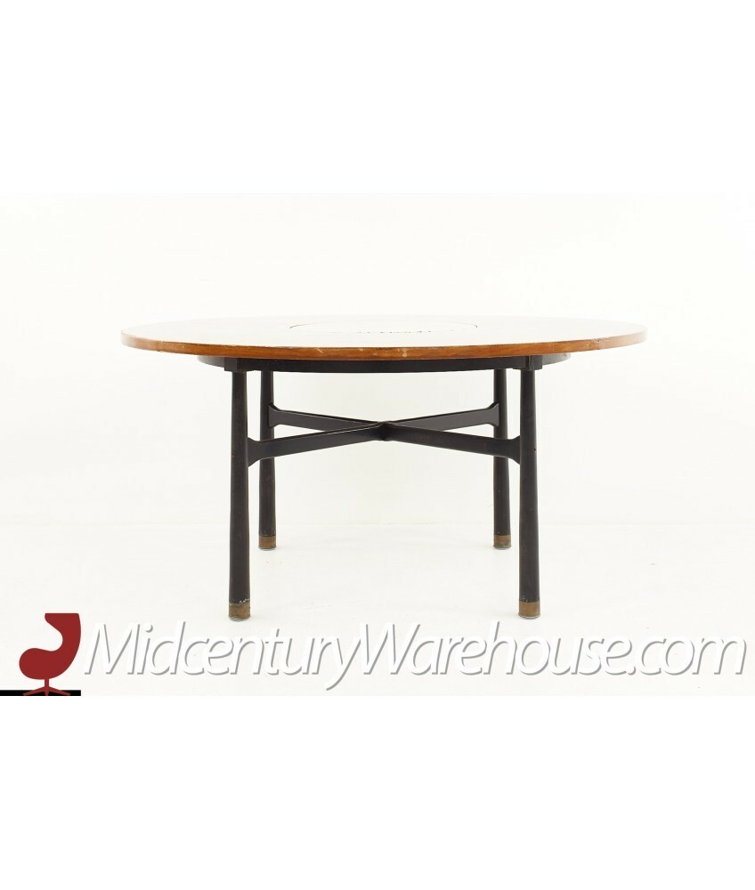 Harvey Probber Mid Century Round Ebonized Walnut Terrazzo and Brass Dining Table