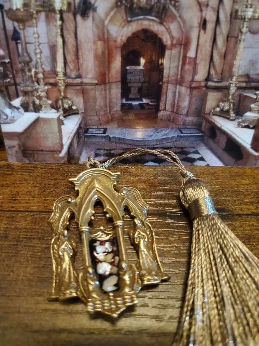 Tomb of Jesus Prayer Medallion with Stones From Tomb of Jesus Holy Sepulchre