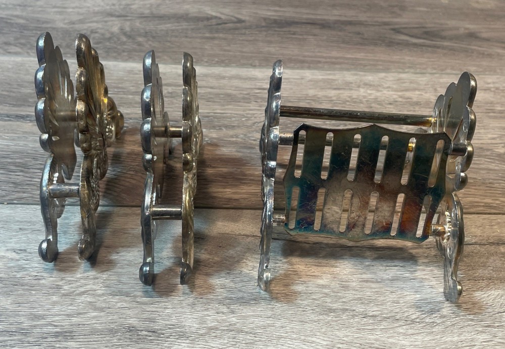 Vintage Victorian Style Silver Plate 3 Piece Silverware Caddy Set