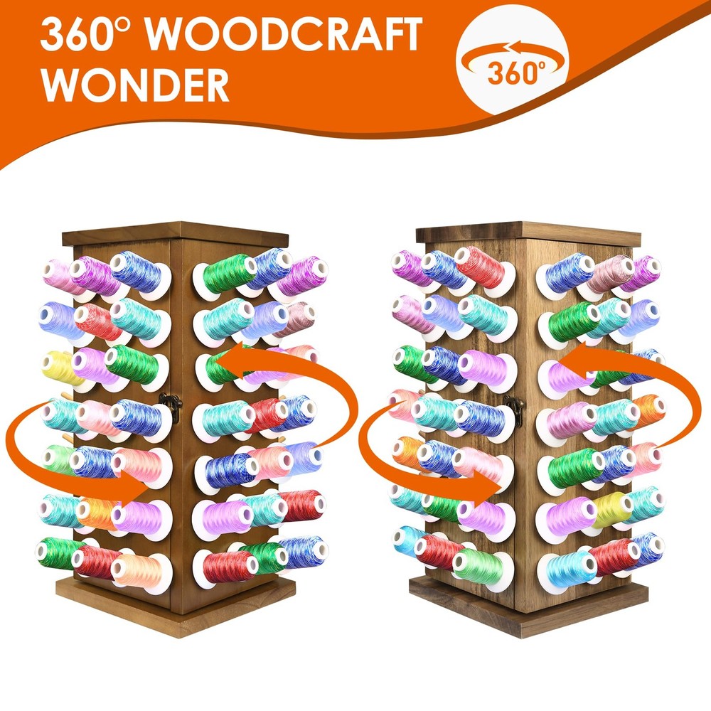 Acacia Wood 84 Spools Thread Rack/Thread Holder Organizer with Inner Storage