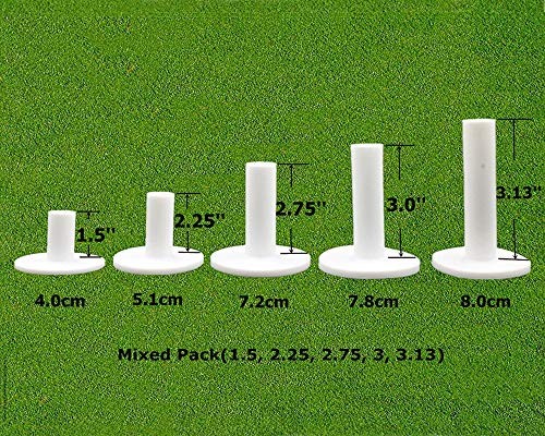 Golf Practice Tees, 5 Pack Rubber, Mixed or Same Size, Driving, White