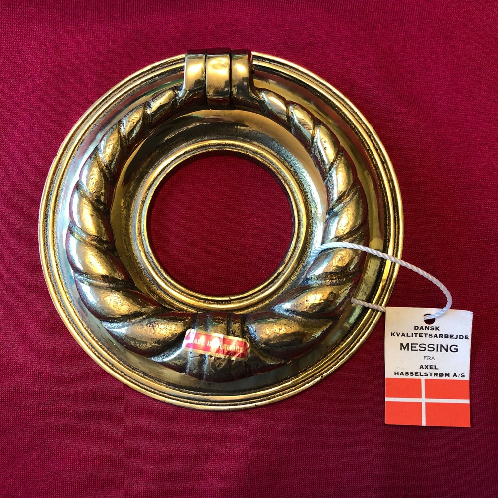 1 NOS HEAVY Danish Solid Brass Door Knocker Ring TWISTED ROPE PATTERN DENMARK