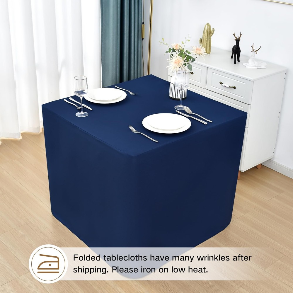34x34" Navy Blue Square Open Back Fitted Tablecloth Washable Polyester