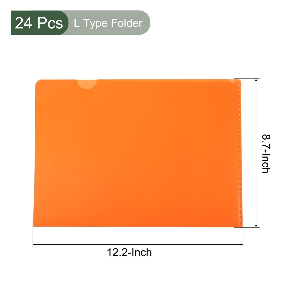 24 Pack L Type Folder, A4 Size Clear Pockets Plastic Sleeves Protectors(Orange)