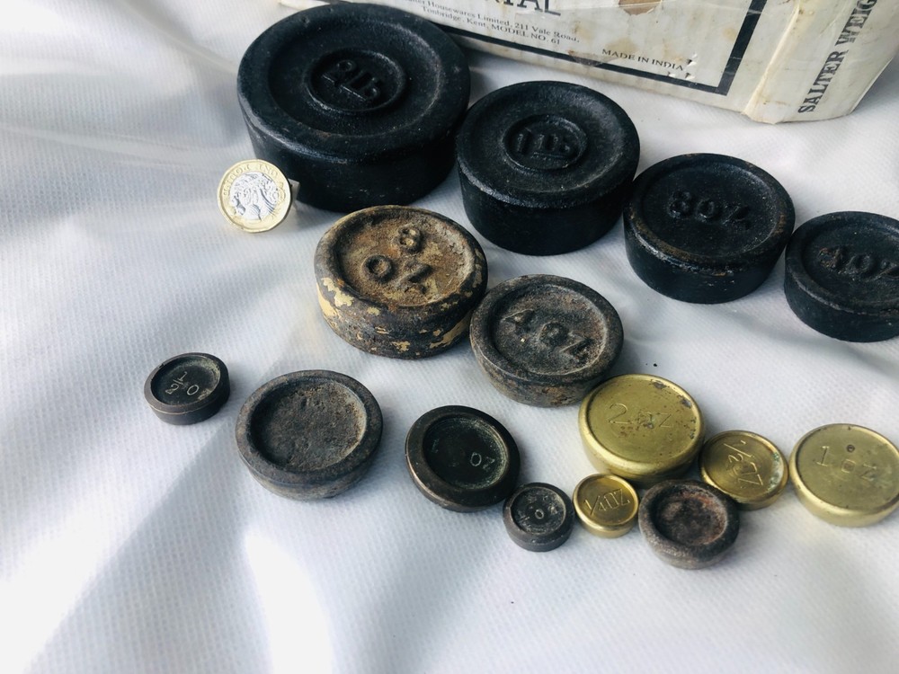 Metal Salter Kitchen Scale Weights Large Random Bundle Boxed Vintage ra