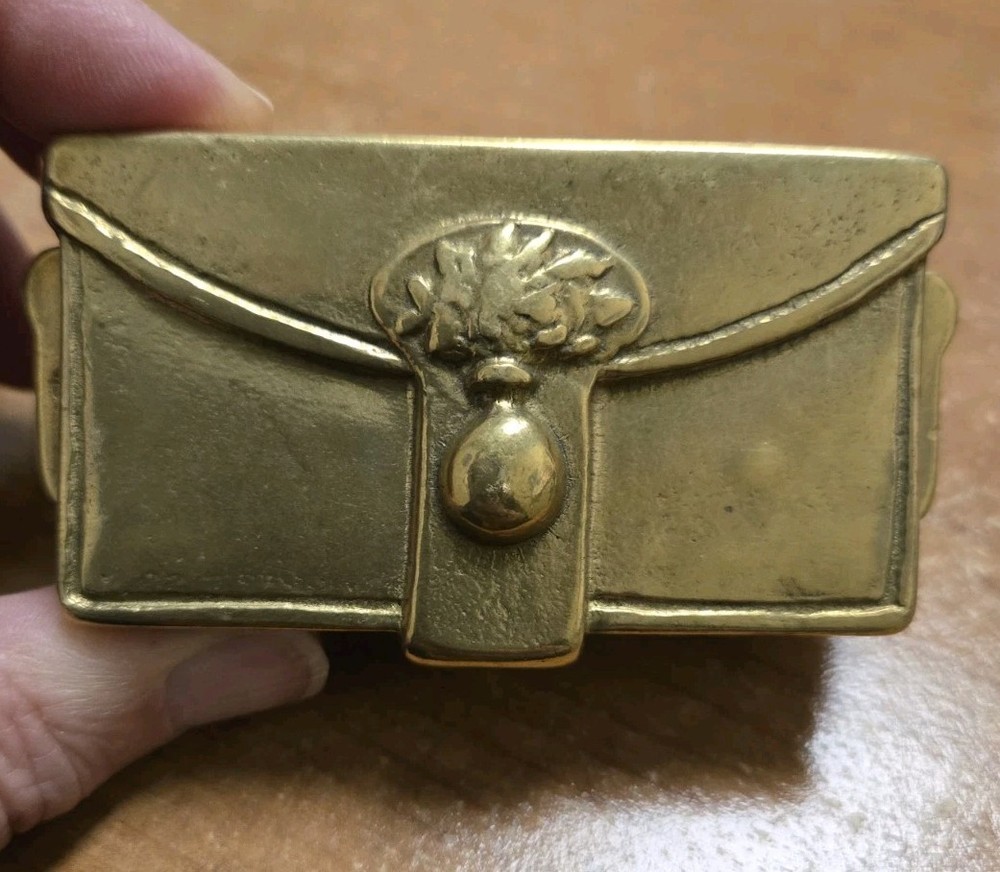 Solid Brass Double Stamp Box Holder/ Trinket Box Vintage Hinged
