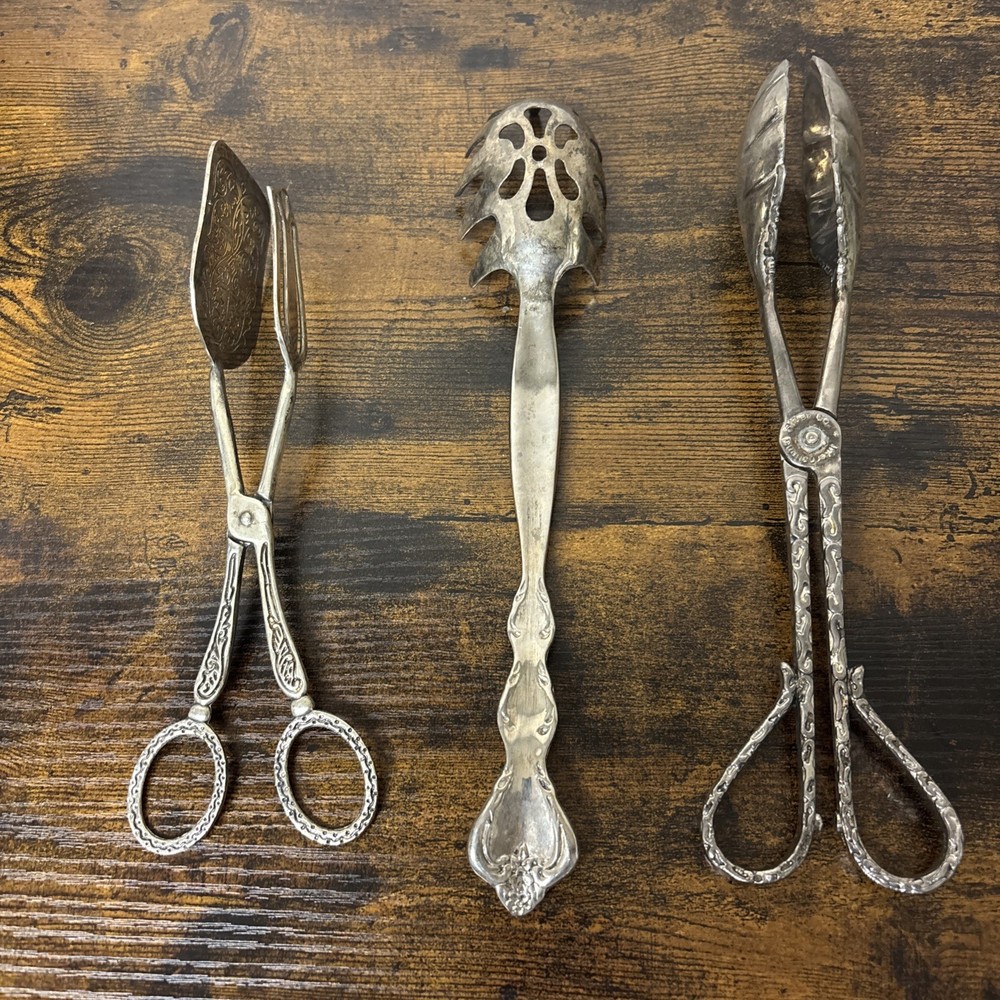Vintage Serving Tools Tongs Spaghetti Spoon Lot of 3
