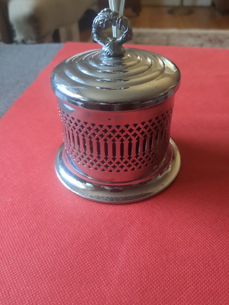 Vintage England Celtic Quality Silver Plate Pierced Condiment Jar with Insert
