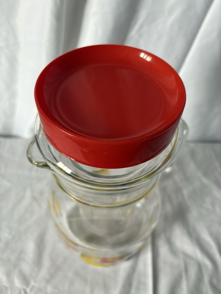 Large Vintage Glass Pitcher with Removable Ice Column | Fruit Pattern