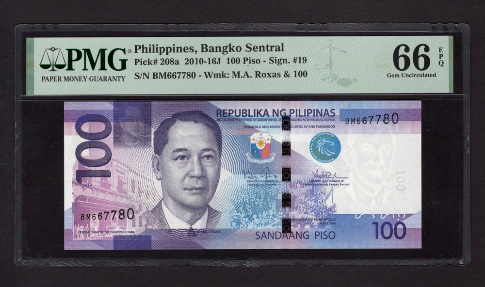 Philippines 100 Piso 2014 P208a Uncirculated Grade 66