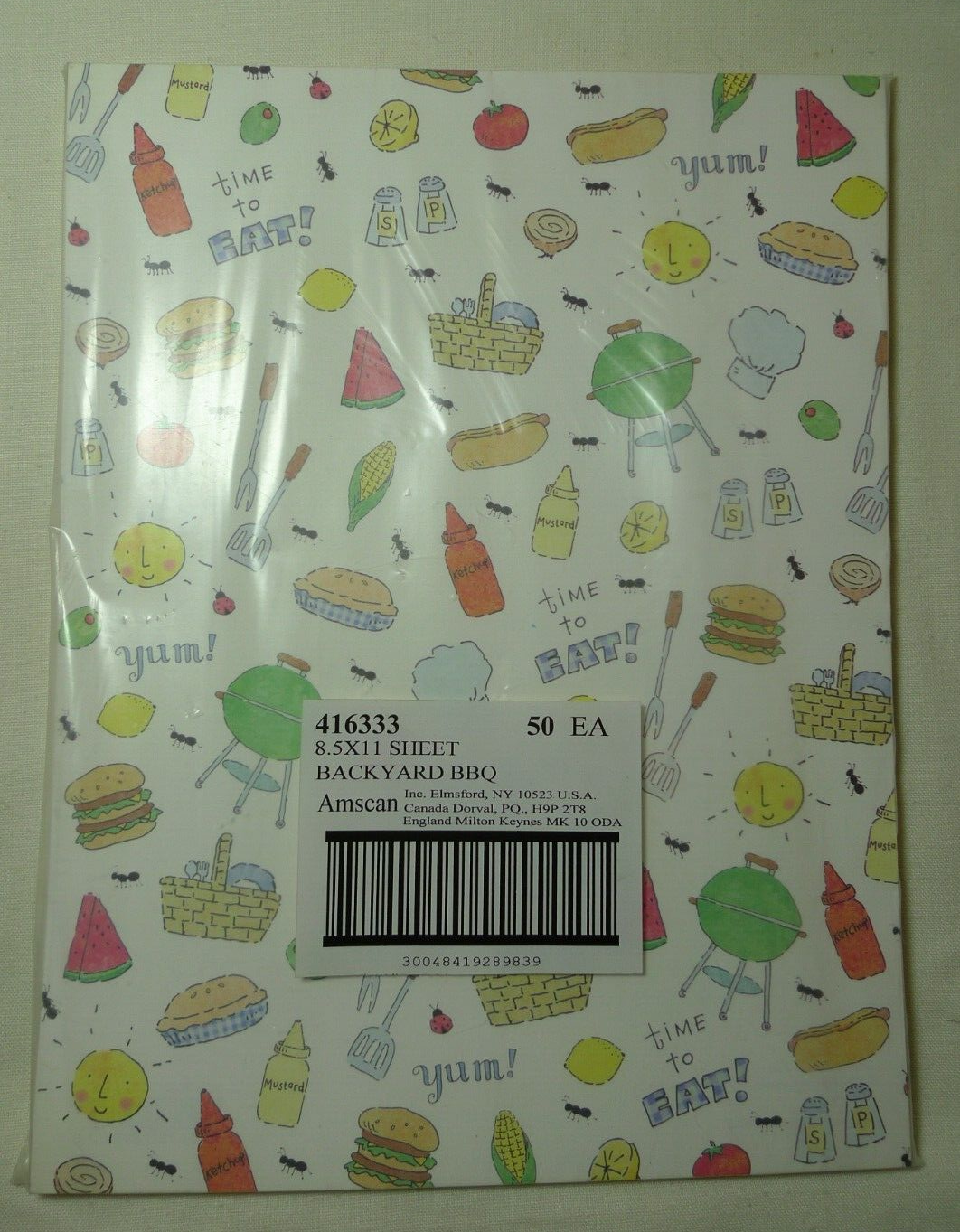 Scrapbook Paper 8 1/2 x 11 - 50 Sheets ~ Picnic BBQ Theme ~ AMSCAN