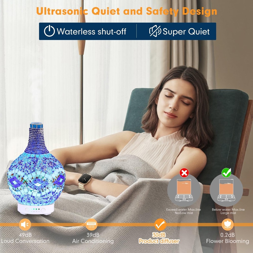 Mosaic Glass Essential Oil Diffuser,Tiffany Aromatherapy Diffuser 100ml Turki...