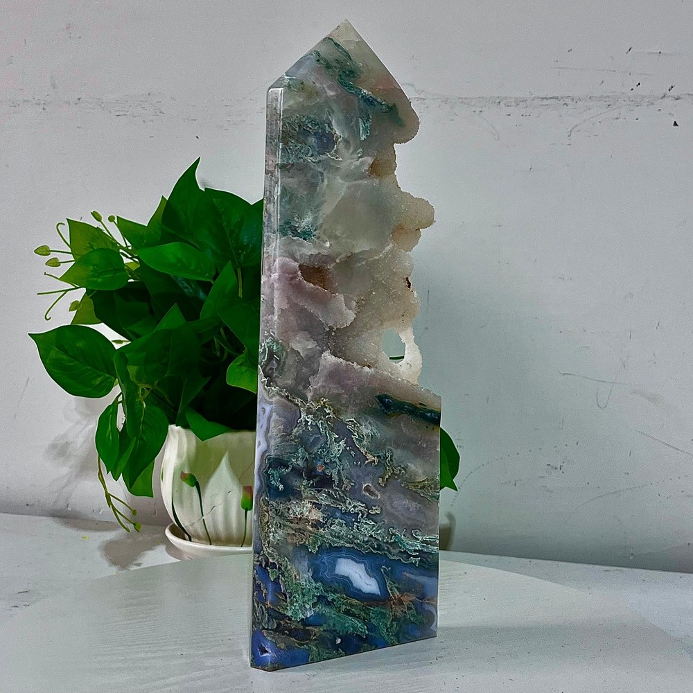 3.81LB Water grass agate wide column obelisk sample column