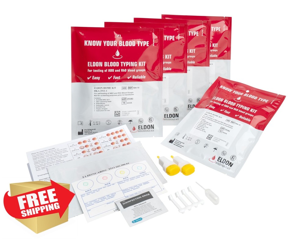 Eldoncard Blood Typing Kit 5 Test Pack Home Testing A B O Rh
