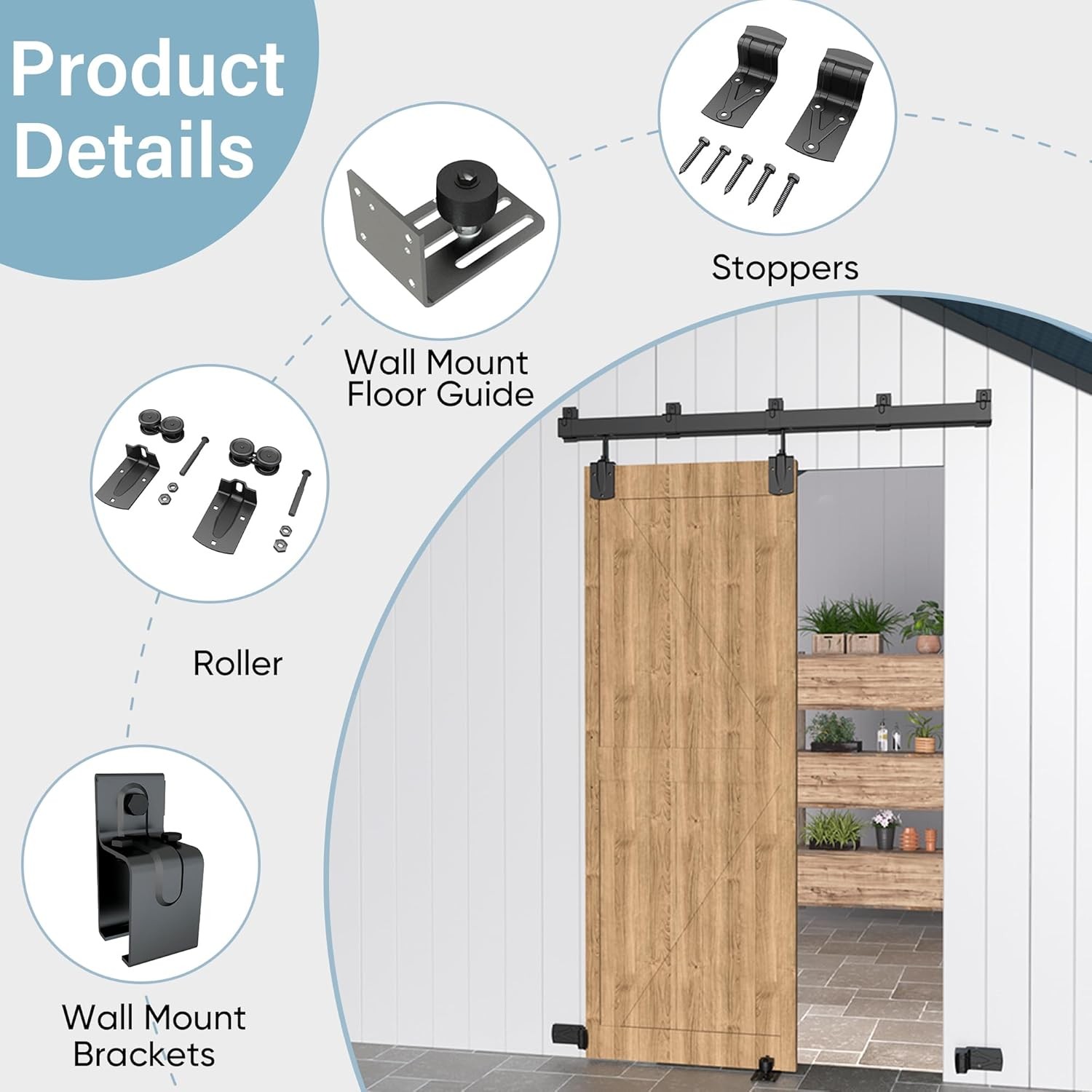 6FT Heavy Duty Barn Door Hardware Kit for Exterior Use & Box Rail System