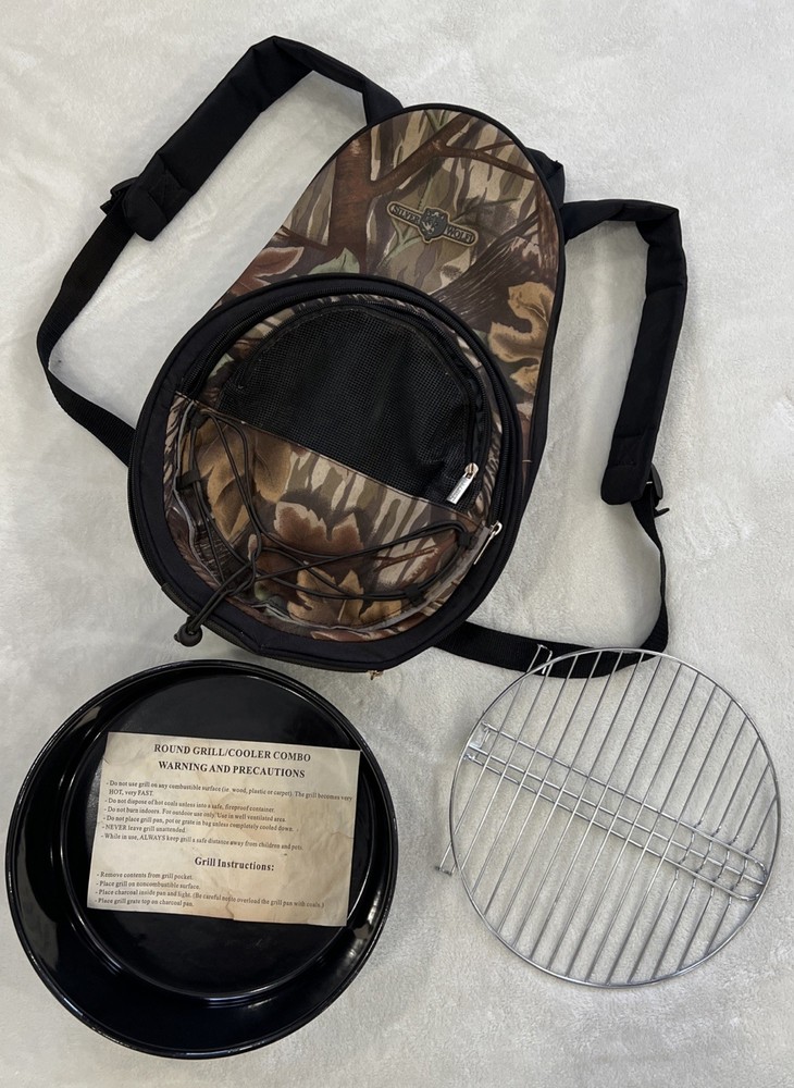 Silver Wolf Camo Camping Backpack With Round Grill/Cooler Combo
