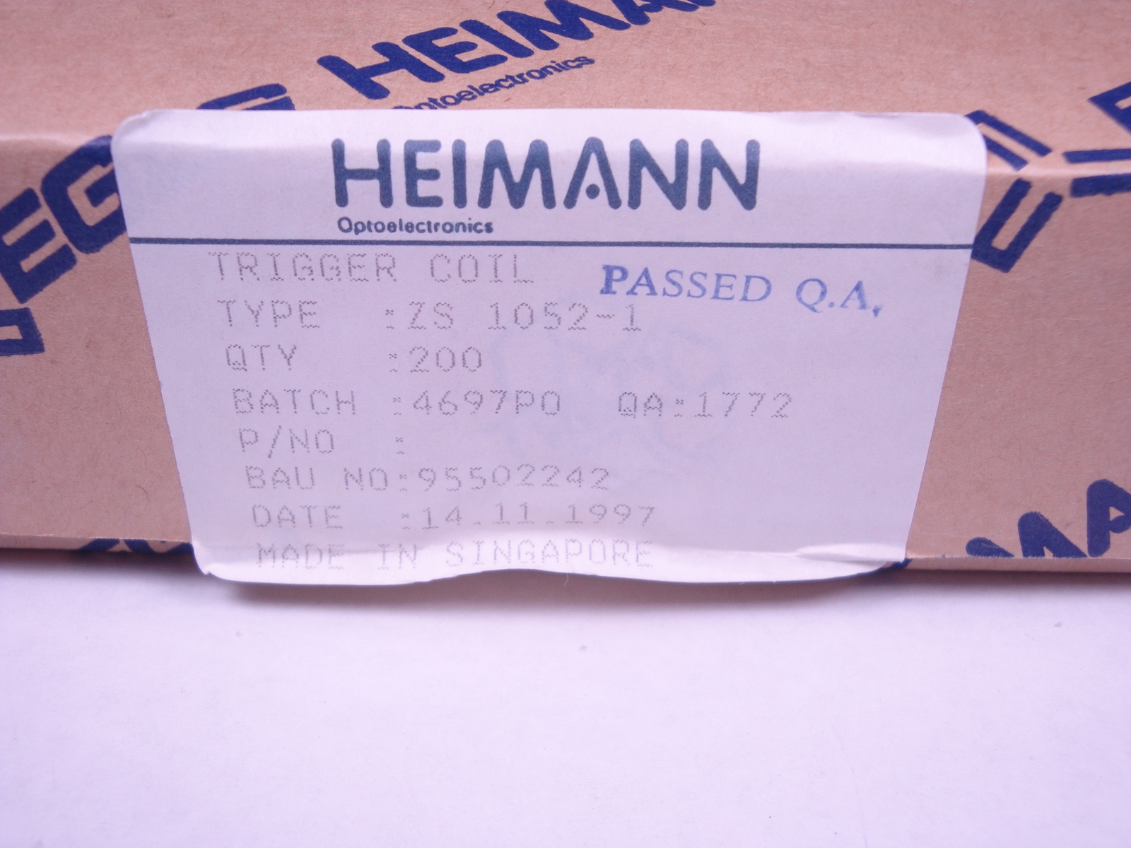 ZS 1052/1 EG&G Heimann External Trigger Coil Transformer 11kV 10mWs 1/2W NOS