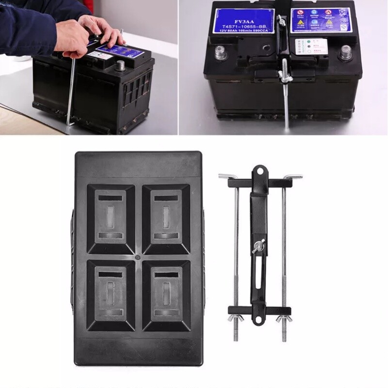 Car Storage Battery Holder Adjustable Tray + Hold Down Clamp Bracket Stand Kit