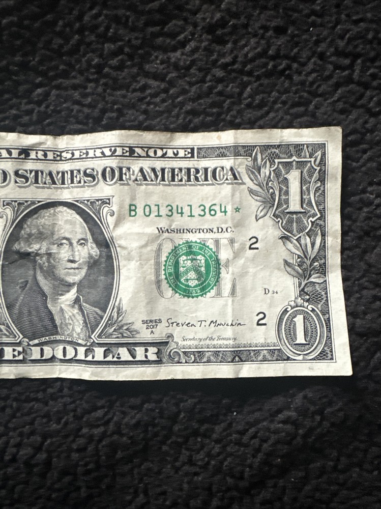 2017 a star note 1 dollar bill Misprint