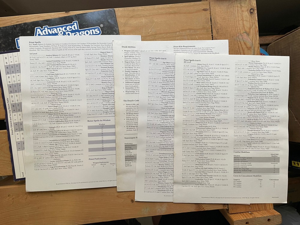 Priest's Screen - Advanced Dungeons & Dragons - AD&D 2nd Edition TSR 9462