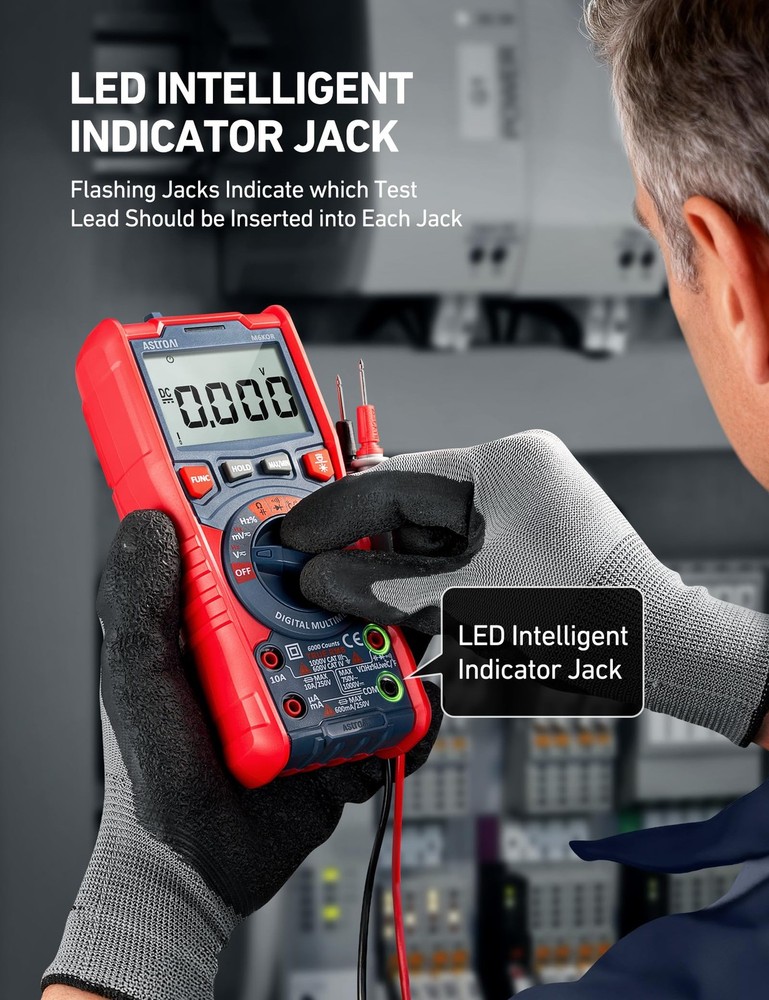 AstroAI Digital Multimeter, TRMS 6000 Counts Auto-Ranging Voltage 6000, Red
