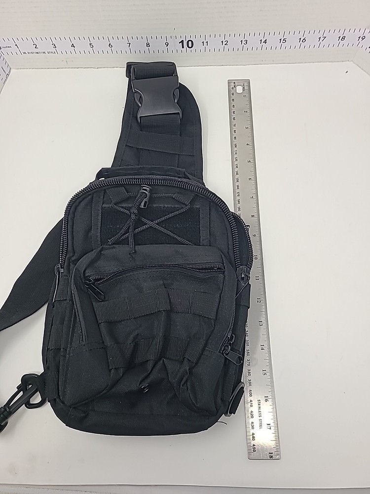 Crossbody Tactical Bag Small Black Adjustable Strap Multi Pocketed Nylon