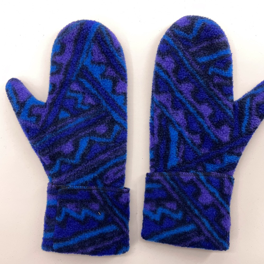 Crazy Pattern Blue Purple Pattern Fleece Winter Mittens