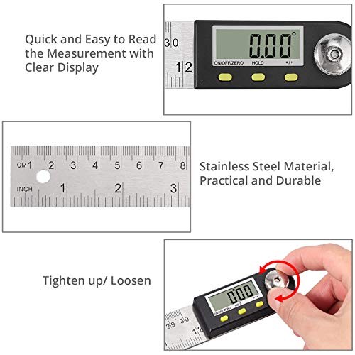 /30cm Digital Angle Finder Protractor Ruler with Data Stainless Steel 12 inch