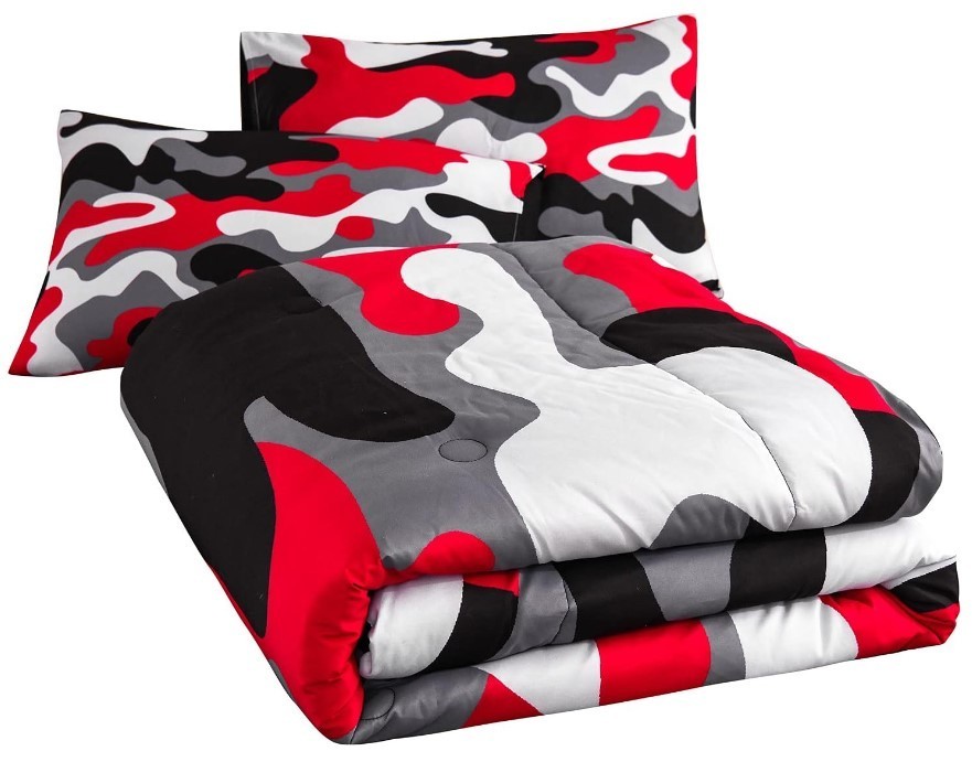 Camouflage Bedding Set, Colorful Pattern Style Comforter Set, 3 Queen Black