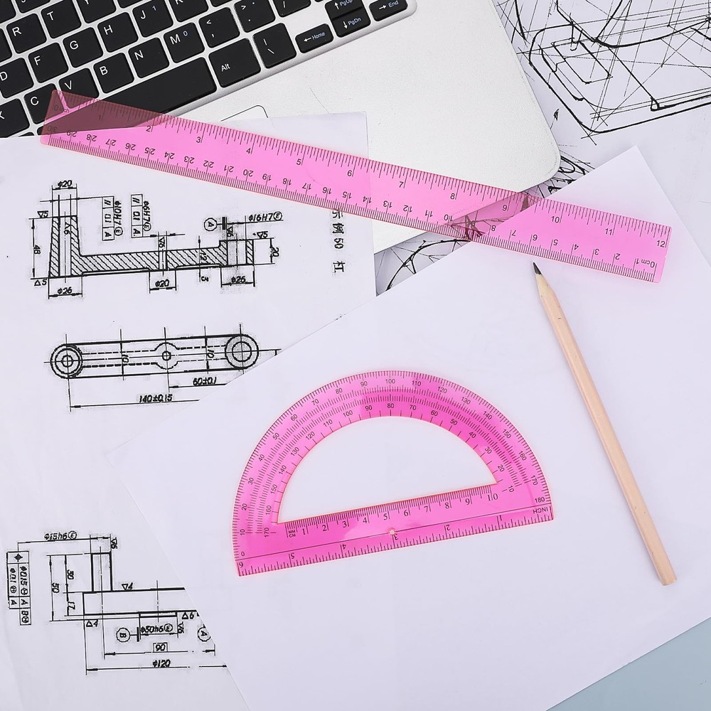 2 Pack Protractor and Ruler Set, Plastic 12 Inch Ruler and 6 Inch Protractor,...