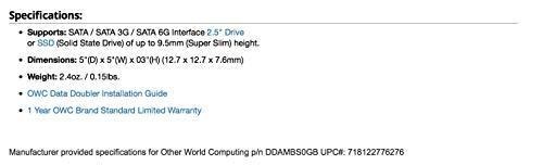 OWC Data Doubler, Optical to SATA HD Converter Bracket Solution for Mac Laptops,
