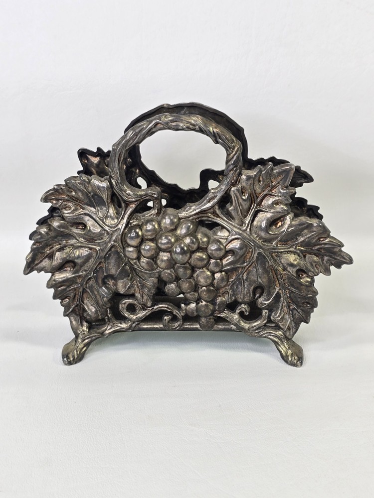 Vintage 1994 Napkin Holder Godinger Silver Co. Plated w Grapes Leaves Metal Tone