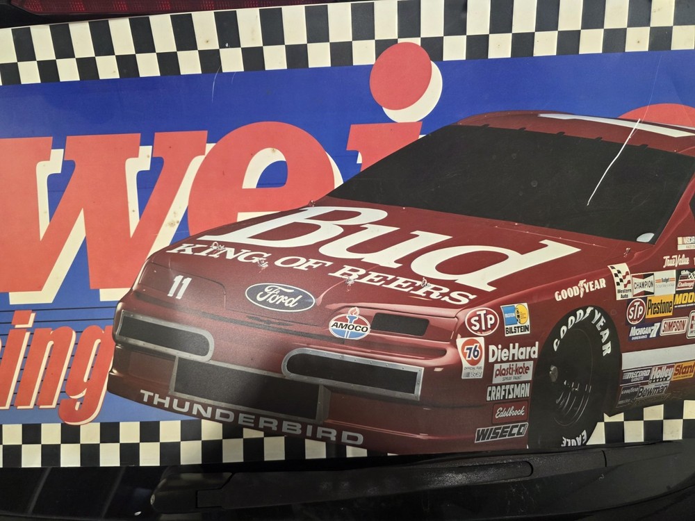 Vintage Budweiser Racing Sign Platic