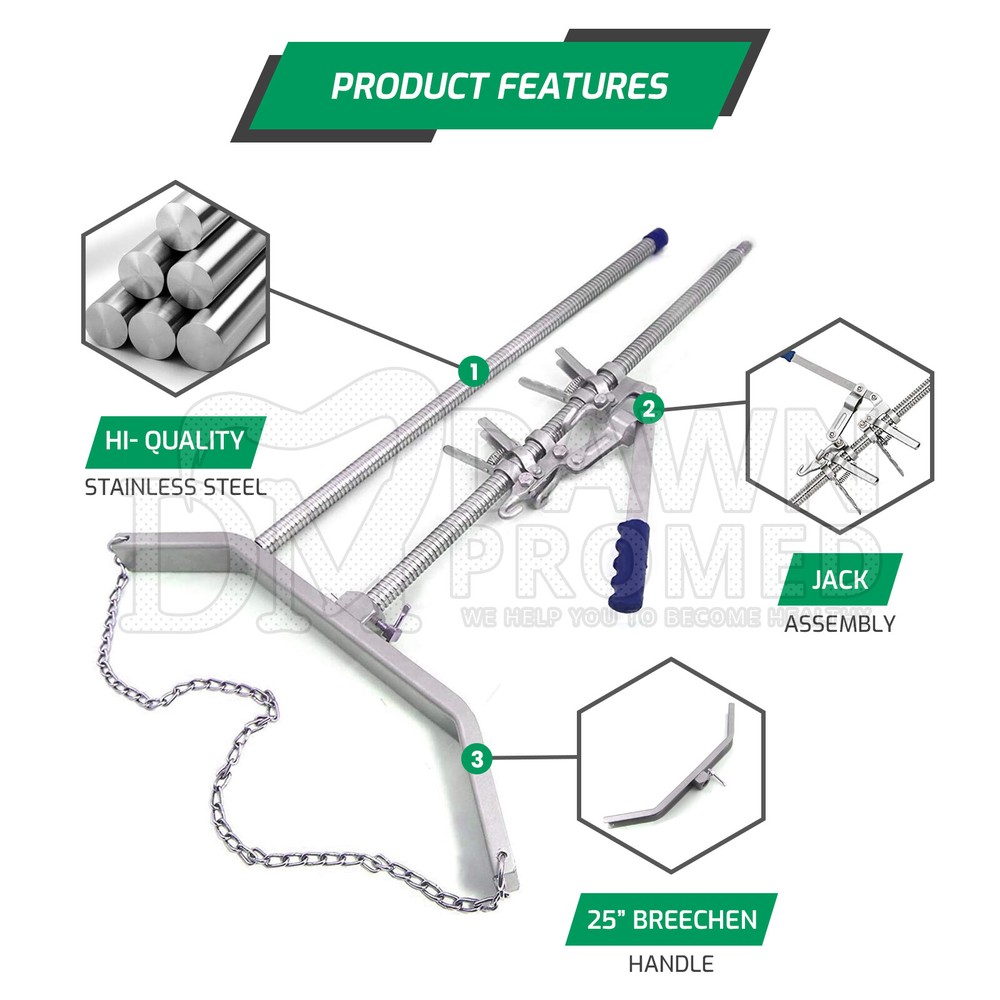 7 Pcs Calf Puller OB Handle & OB Chains Cattle Birthing Delivery Complete Set