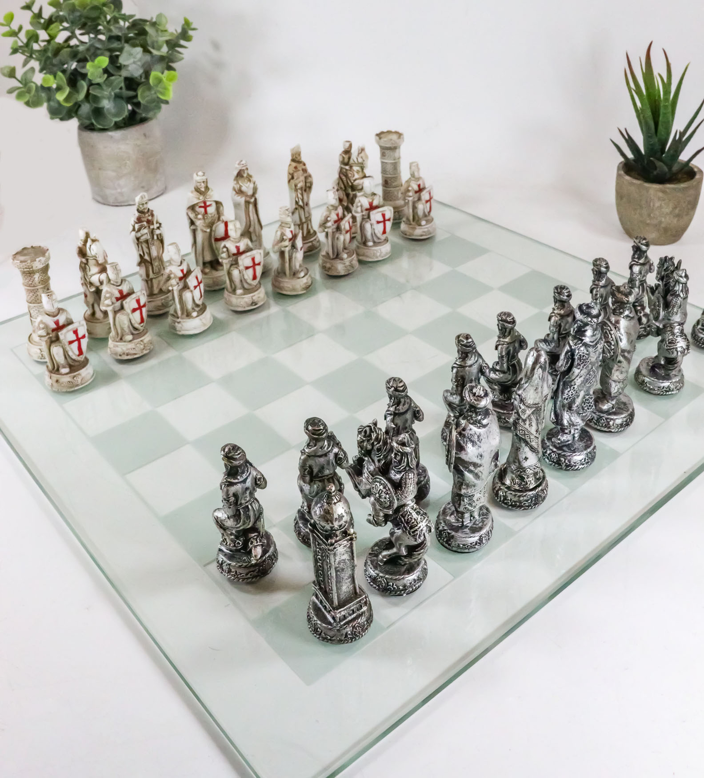 Ebros Crusader Christian Kingdom VS Ottoman Empire Chess Pieces Glass Board Set